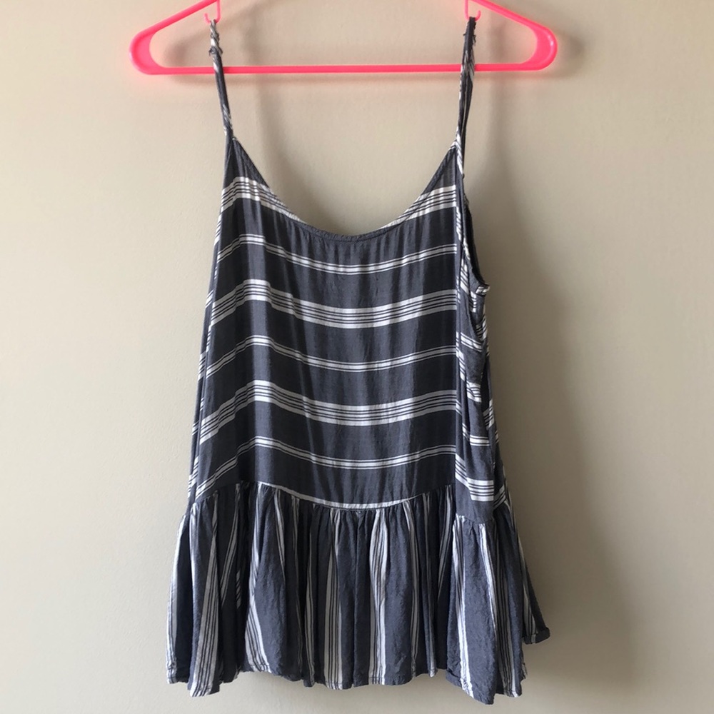 Blue/grey & White Striped Loose Peplum Top